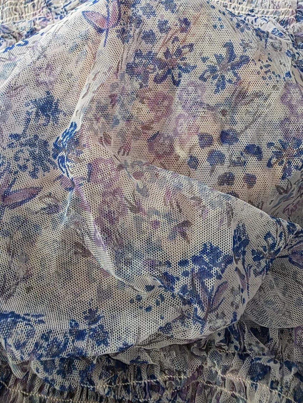 Free People Twyla Smocked Floral Lavender Ruffle Tie-Neck Blouse Womens Size XL